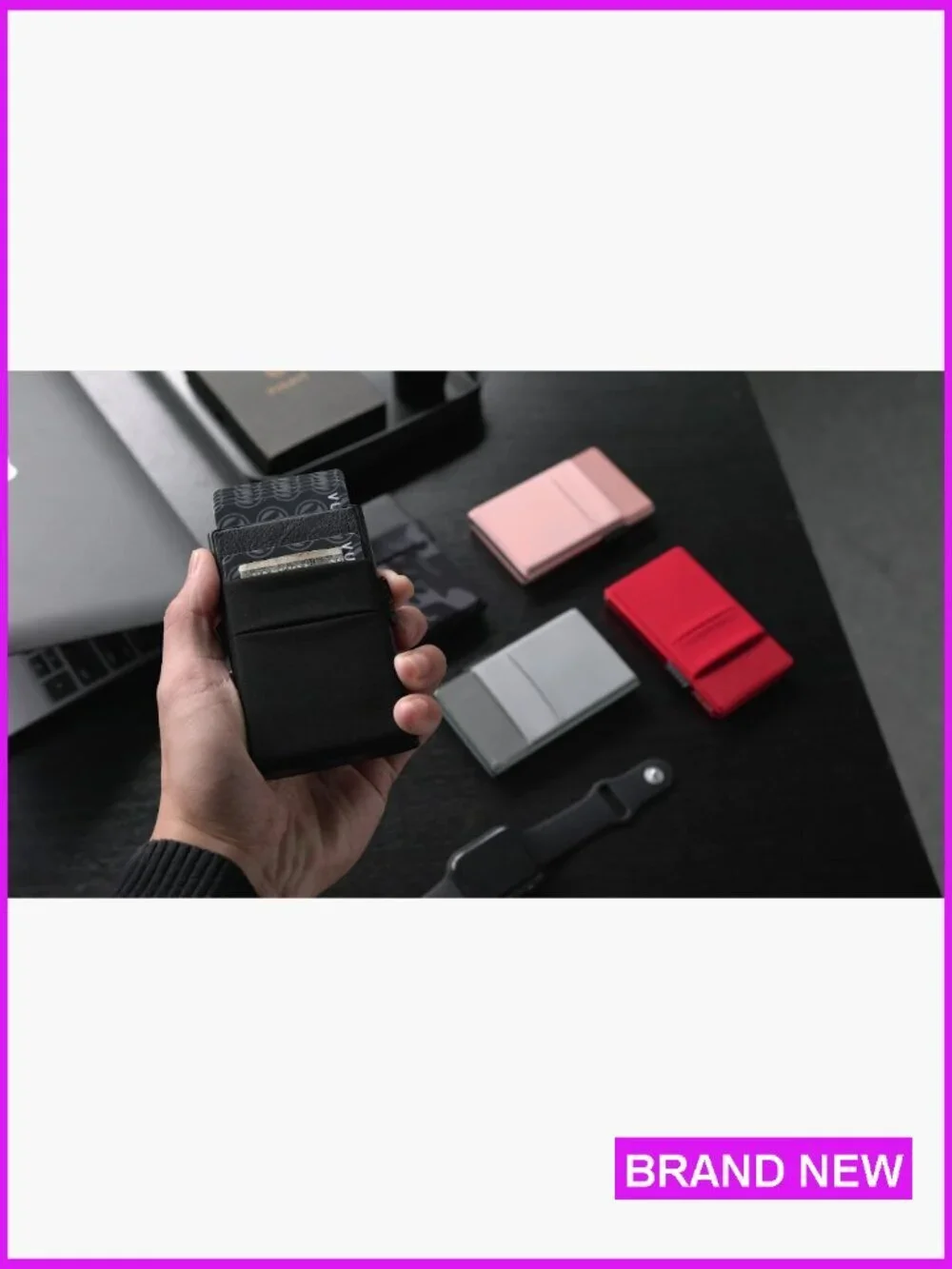 Minimalist RFID Blocking Pop Up Card Holder Wallet Slim Design Vegan Leather